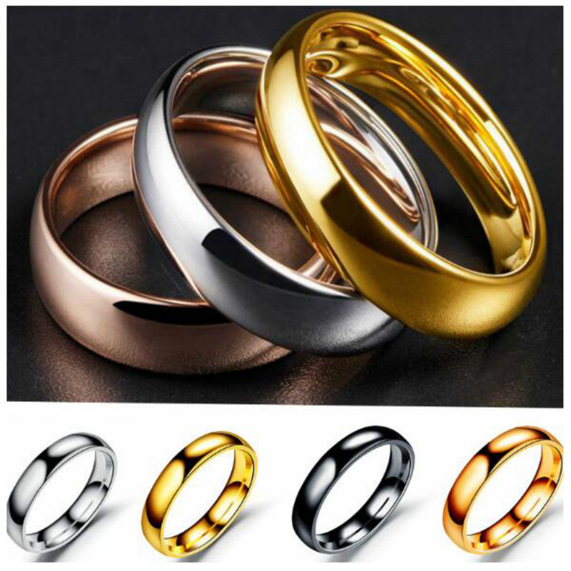 D-Shape Men's Stainless Steel Wedding Bands Gold, Silver, & Black | 8mm, 6mm 4mm Rings