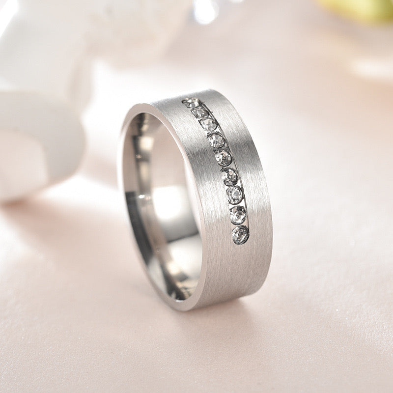 Silver Tungsten With Diamond Stone Ring