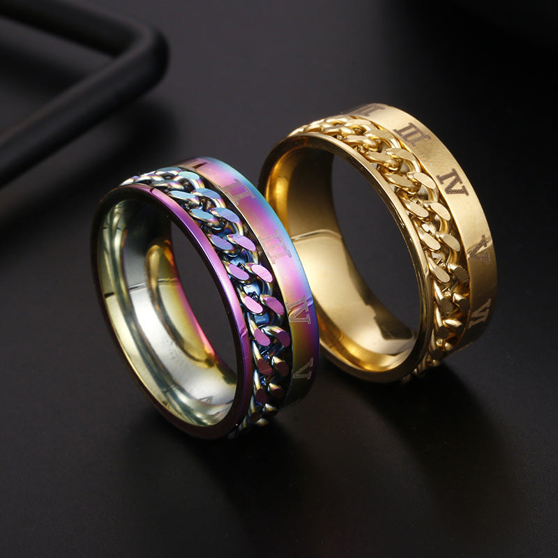 Roman Numeric Spinner Ring-Black-Silver-Blue-Multi Color-Gold