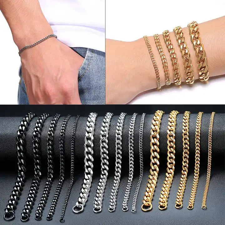 Cuban Link Bracelets High finish Black Silver Gold