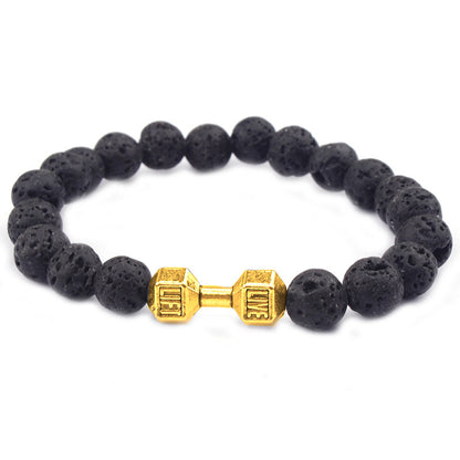 Dumbbell Lawa Gold, Silver, Black Bracellet