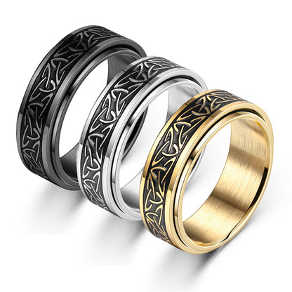 Celtic Not Spiner Black Silver and Gold Ring