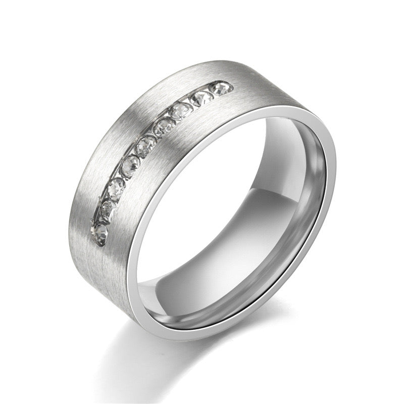 Silver Tungsten With Diamond Stone Ring