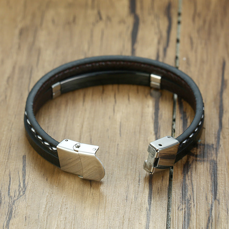 2 Layer Leather Bracelet With Clasp Lock