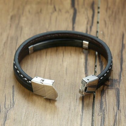 2 Layer Leather Bracelet With Clasp Lock