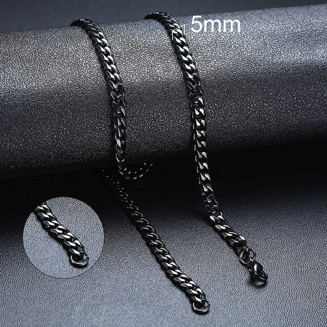 Cuban Chain 3 mm 5 mm 7 mm 9 mm 11 mm Black Silver Gold Sizes 18 cm 20 cm 22 cm 24 cm