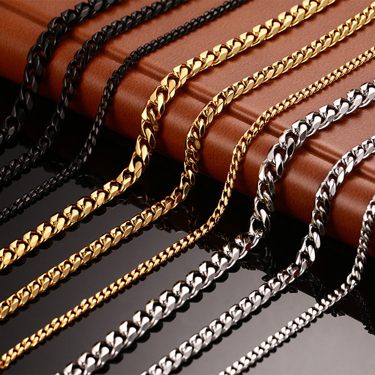 Cuban Chain 3 mm 5 mm 7 mm 9 mm 11 mm Black Silver Gold Sizes 18 cm 20 cm 22 cm 24 cm