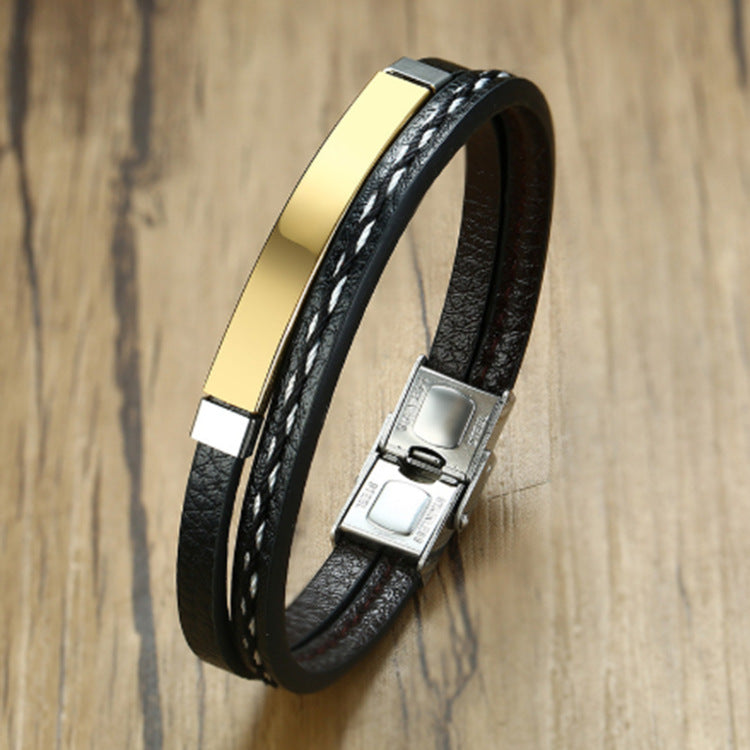 2 Layer Leather Bracelet With Clasp Lock