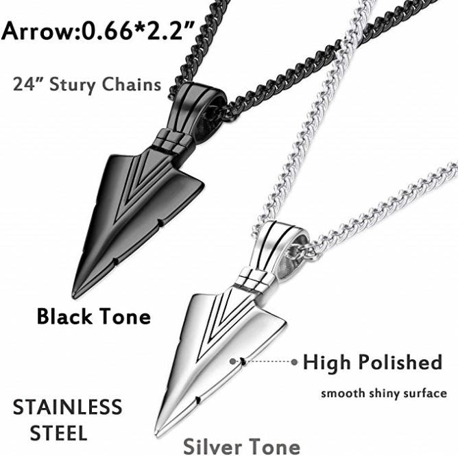 Arrow Head Stylish Metal Pendant With Chain Black Silver Gold