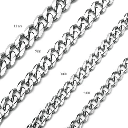 Cuban Chain 3 mm 5 mm 7 mm 9 mm 11 mm Black Silver Gold Sizes 18 cm 20 cm 22 cm 24 cm