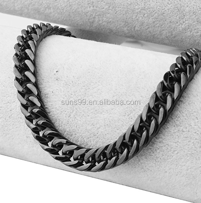 Cuban Chain 3 mm 5 mm 7 mm 9 mm 11 mm Black Silver Gold Sizes 18 cm 20 cm 22 cm 24 cm