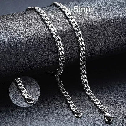 Cuban Chain 3 mm 5 mm 7 mm 9 mm 11 mm Black Silver Gold Sizes 18 cm 20 cm 22 cm 24 cm