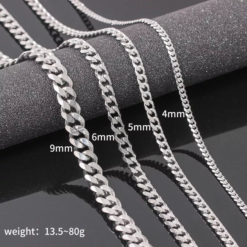 Cuban Chain 3 mm 5 mm 7 mm 9 mm 11 mm Black Silver Gold Sizes 18 cm 20 cm 22 cm 24 cm