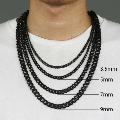 Cuban Chain 3 mm 5 mm 7 mm 9 mm 11 mm Black Silver Gold Sizes 18 cm 20 cm 22 cm 24 cm