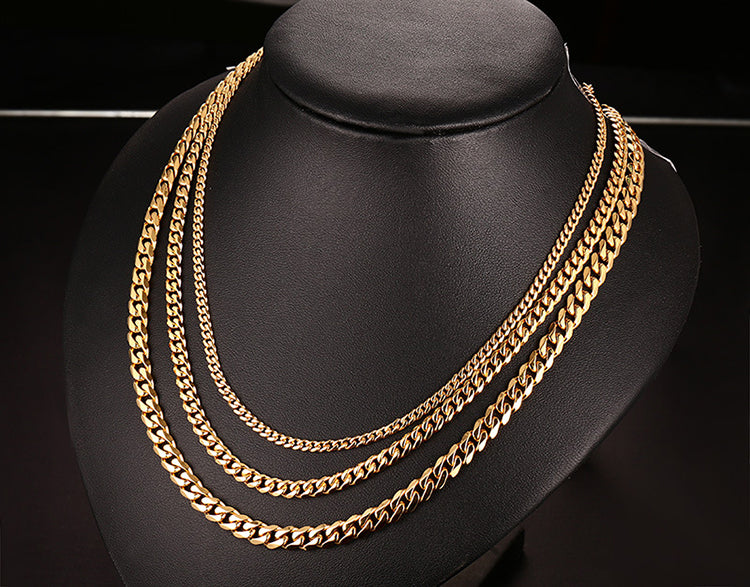 Cuban Chain 3 mm 5 mm 7 mm 9 mm 11 mm Black Silver Gold Sizes 18 cm 20 cm 22 cm 24 cm