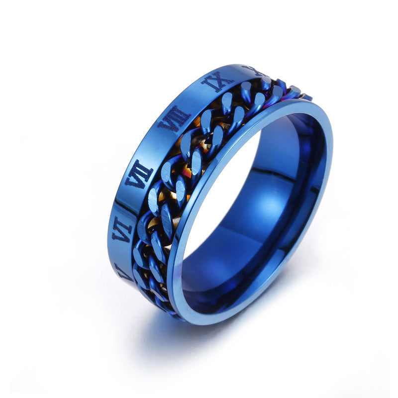 Roman Numeric Spinner Ring-Black-Silver-Blue-Multi Color-Gold