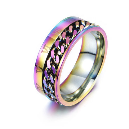 Roman Numeric Spinner Ring-Black-Silver-Blue-Multi Color-Gold