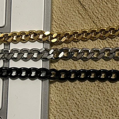 Cuban Chain 3 mm 5 mm 7 mm 9 mm 11 mm Black Silver Gold Sizes 18 cm 20 cm 22 cm 24 cm