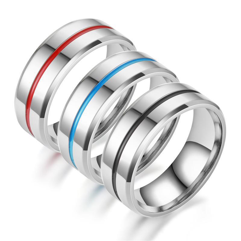 MINIMIAL SILVER WITH RED, BLACK, BLUE COLOR RING