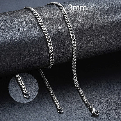 Cuban Chain 3 mm 5 mm 7 mm 9 mm 11 mm Black Silver Gold Sizes 18 cm 20 cm 22 cm 24 cm