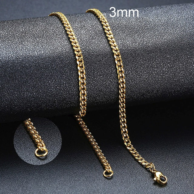 Cuban Chain 3 mm 5 mm 7 mm 9 mm 11 mm Black Silver Gold Sizes 18 cm 20 cm 22 cm 24 cm