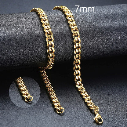 Cuban Chain 3 mm 5 mm 7 mm 9 mm 11 mm Black Silver Gold Sizes 18 cm 20 cm 22 cm 24 cm