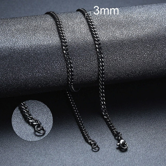 Cuban Chain 3 mm 5 mm 7 mm 9 mm 11 mm Black Silver Gold Sizes 18 cm 20 cm 22 cm 24 cm