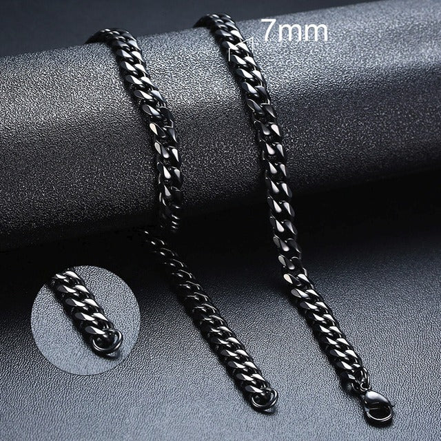 Cuban Chain 3 mm 5 mm 7 mm 9 mm 11 mm Black Silver Gold Sizes 18 cm 20 cm 22 cm 24 cm