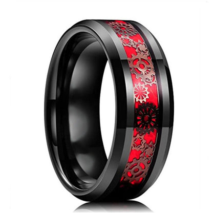 Cogs Of Life Red Blue Silver Gold Mens Ring