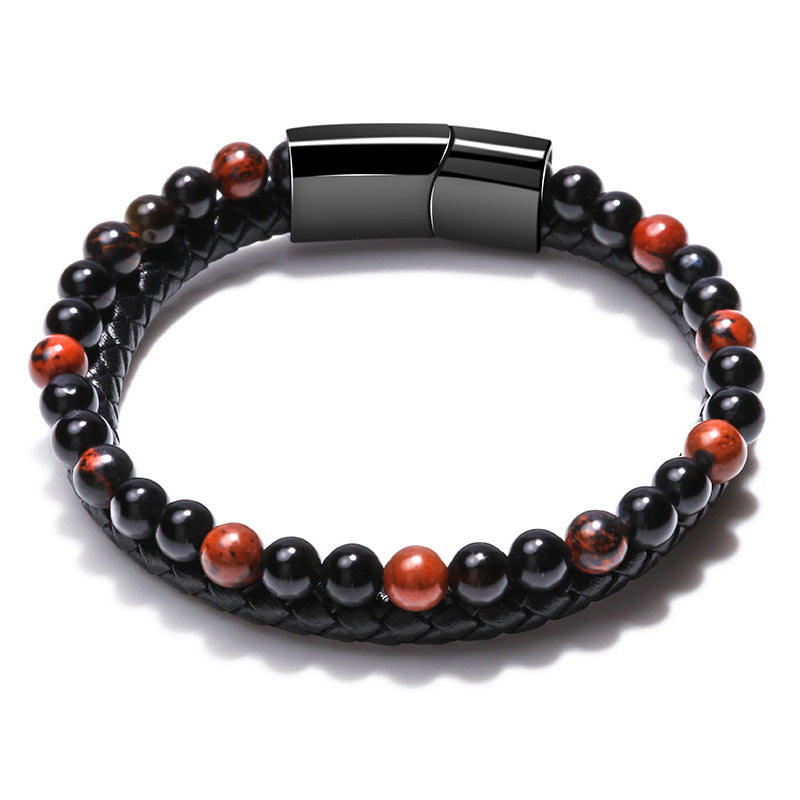 2 Layer-One Healing Beads One Leather Rope With Premium Lock