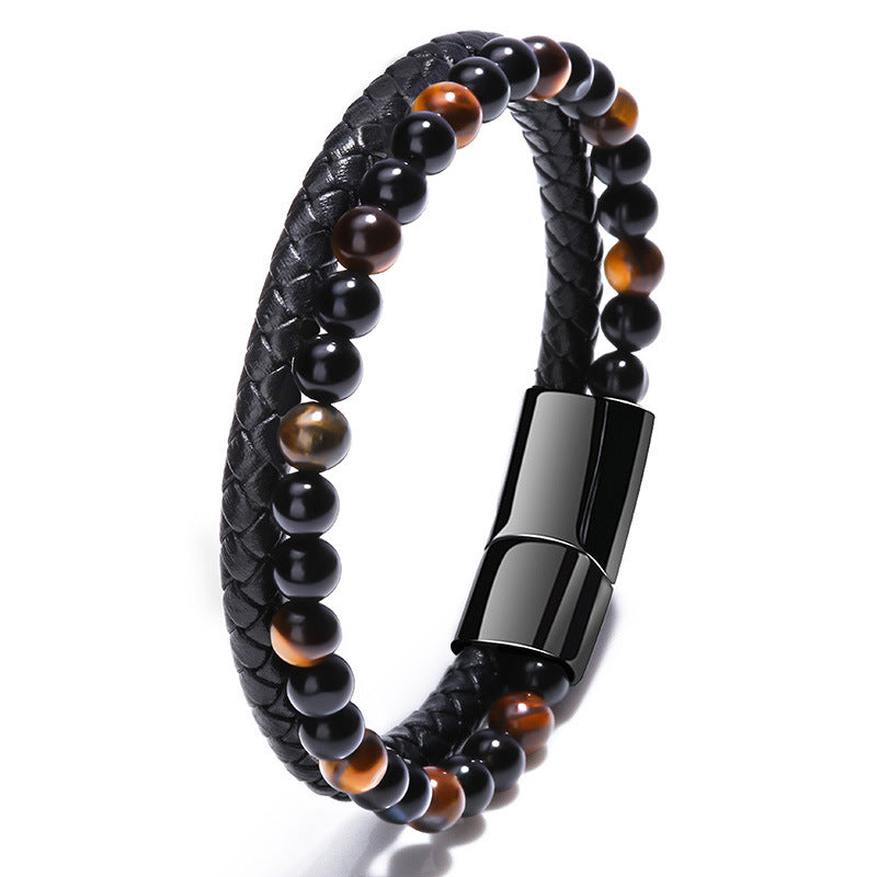 2 Layer-One Healing Beads One Leather Rope With Premium Lock