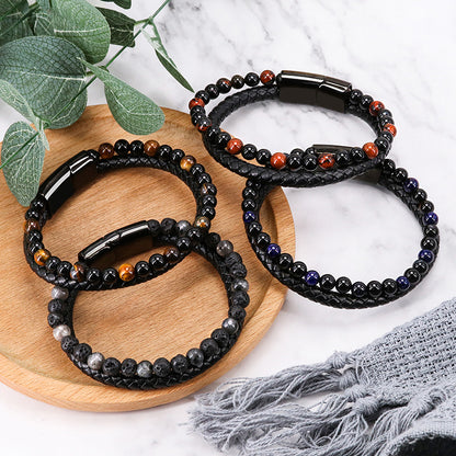 2 Layer-One Healing Beads One Leather Rope With Premium Lock