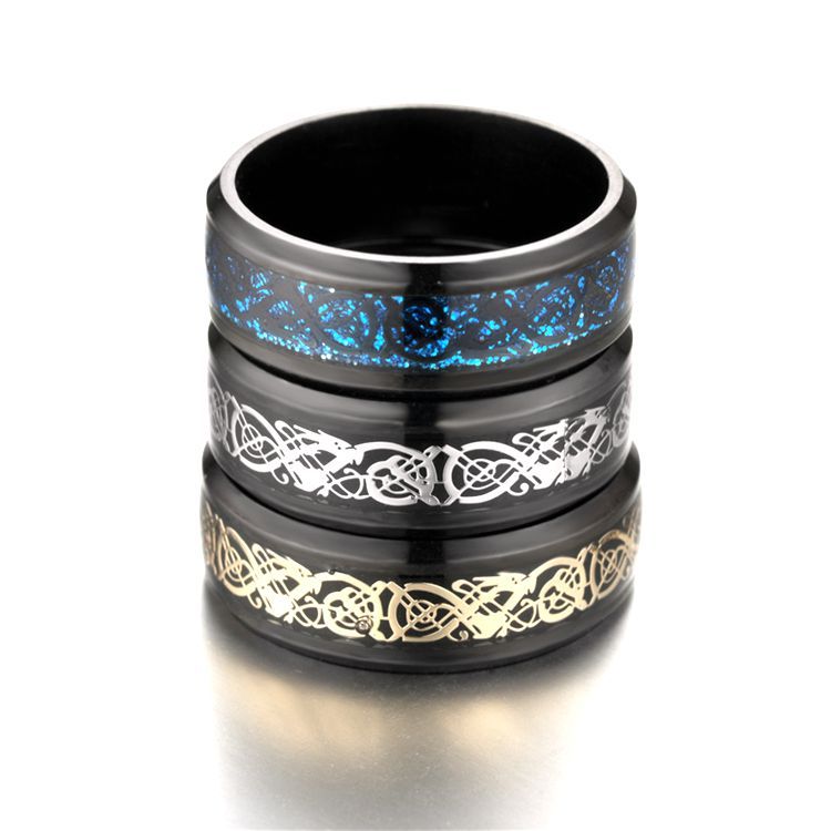 Celtic Dragon Black Red Blue Green Gold Rings