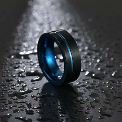 Premium Tungsten Carbide Ring Black & Blue