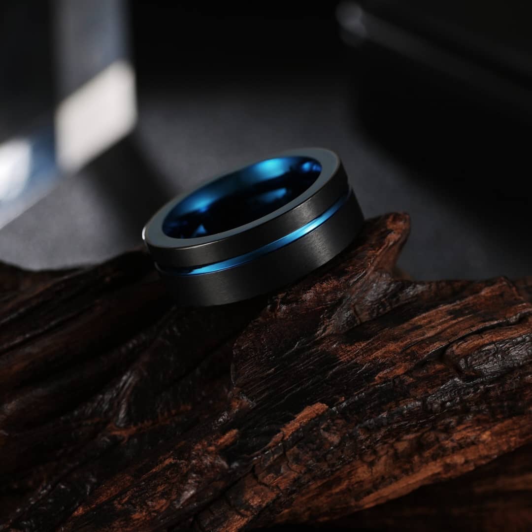 Premium Tungsten Carbide Ring Black & Blue