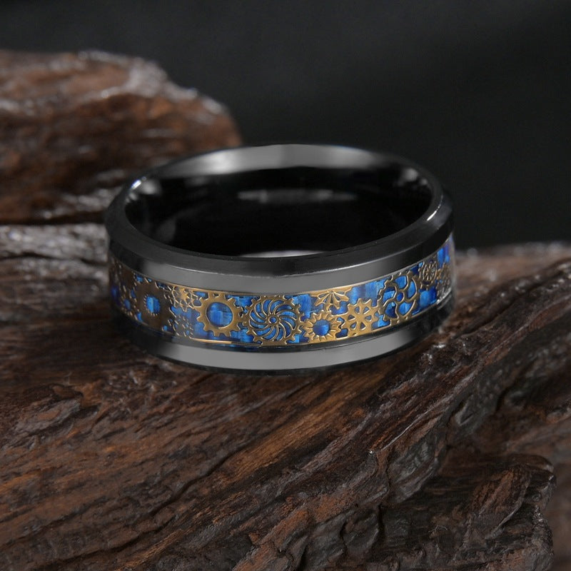 Cogs Of Life Red Blue Silver Gold Mens Ring