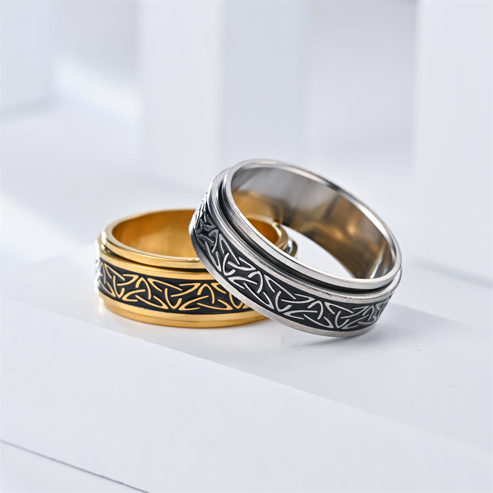 Celtic Not Spiner Black Silver and Gold Ring