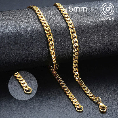 Cuban Chain 3 mm 5 mm 7 mm 9 mm 11 mm Black Silver Gold Sizes 18 cm 20 cm 22 cm 24 cm